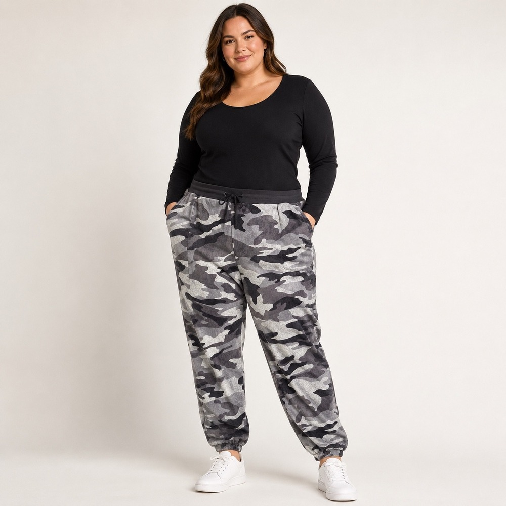 Simply Vera‎ Vera Wang Women's XXL Grey Camo Velour Jogger Lounge Pajama Pants
